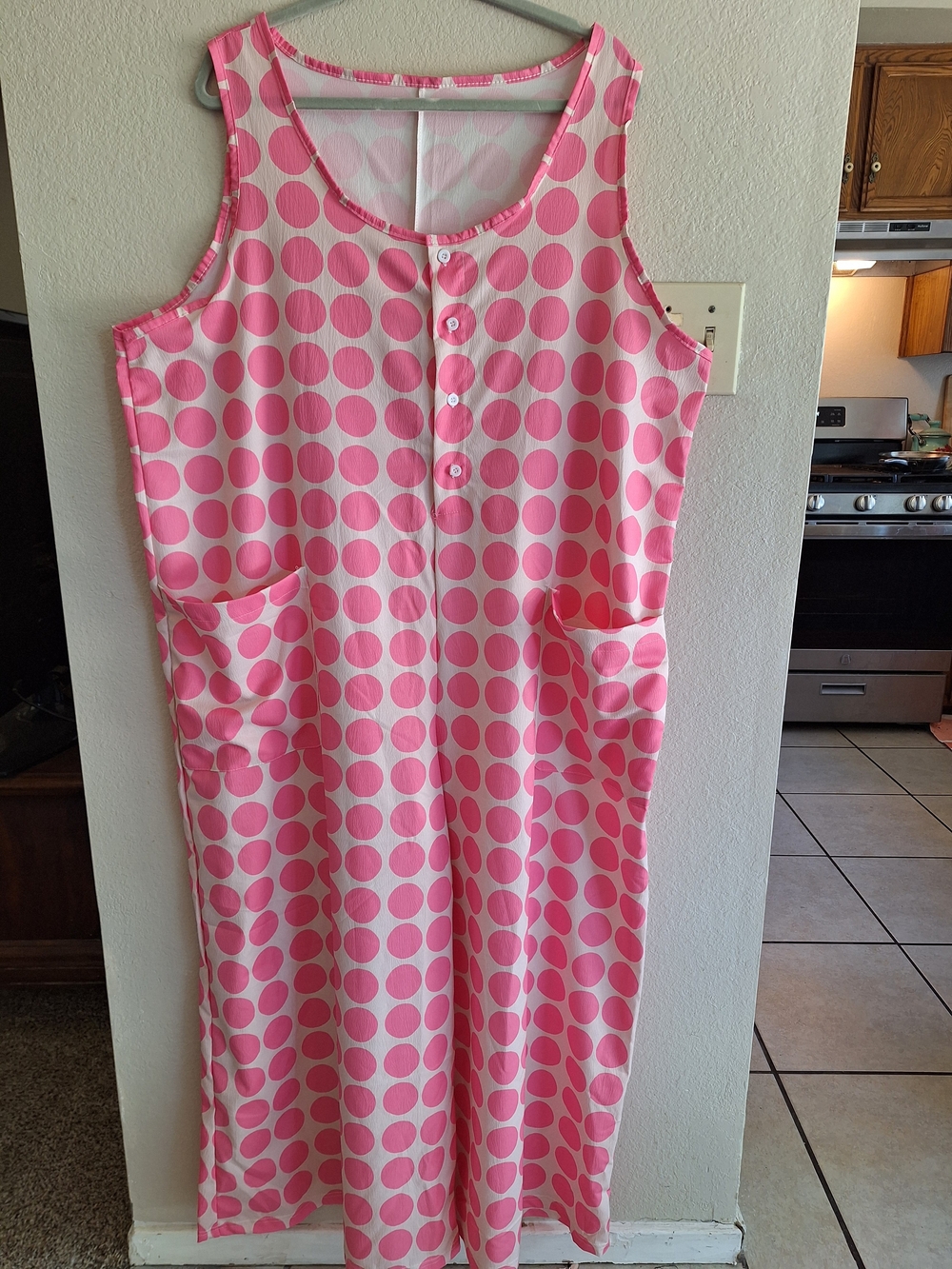 Plus Sz5X Pink Polka Dot Sleeveless Button-Front Wide Leg Coulottes Cool Summer